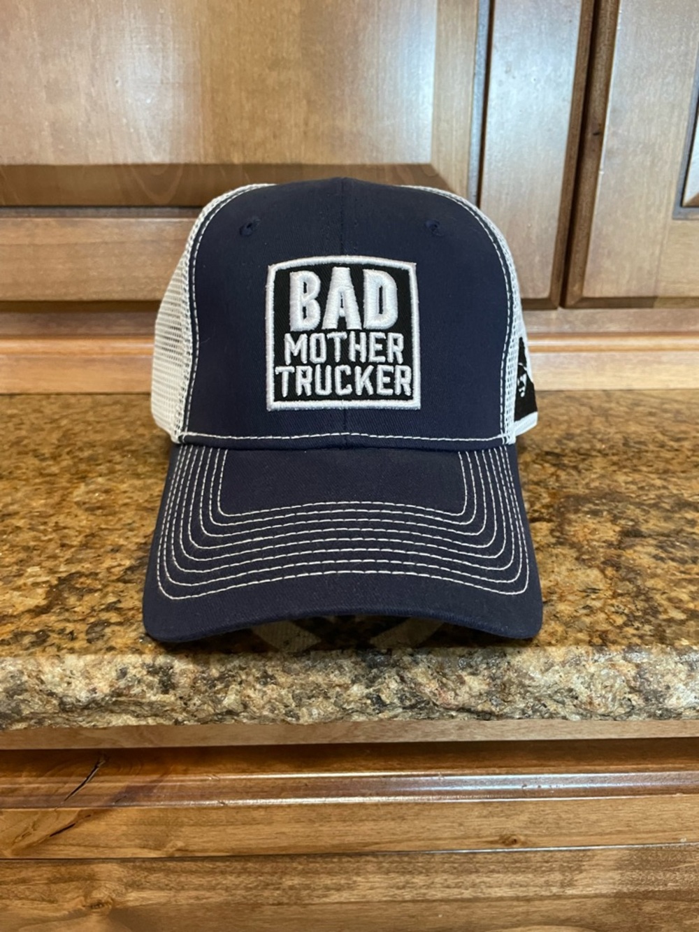 Bad Mother Trucker Embroidered Trucker Hat - Navy & White